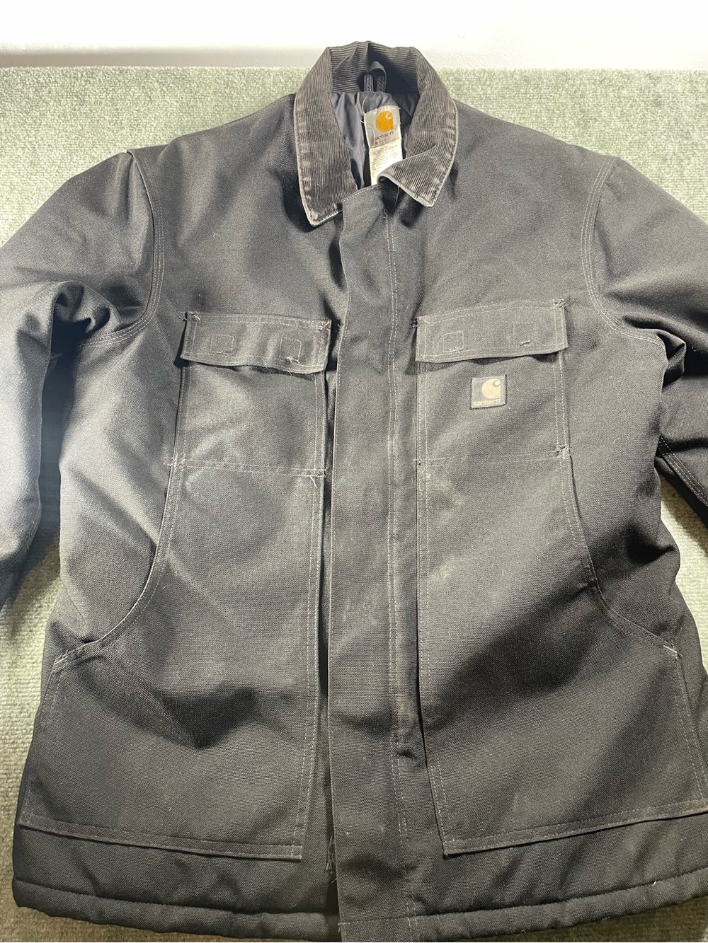 Carhartt Black Men’s Insulated Duck Work Jacket with‎ Corduroy Collar
